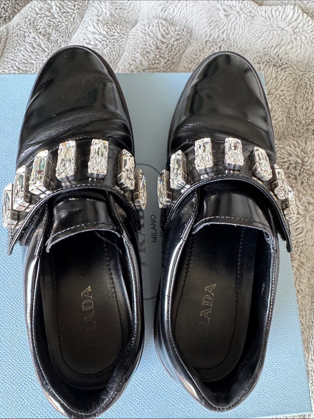 Prada Shoes Black Loafers 8 US Crystal Embellishments - Picture 3 of 7